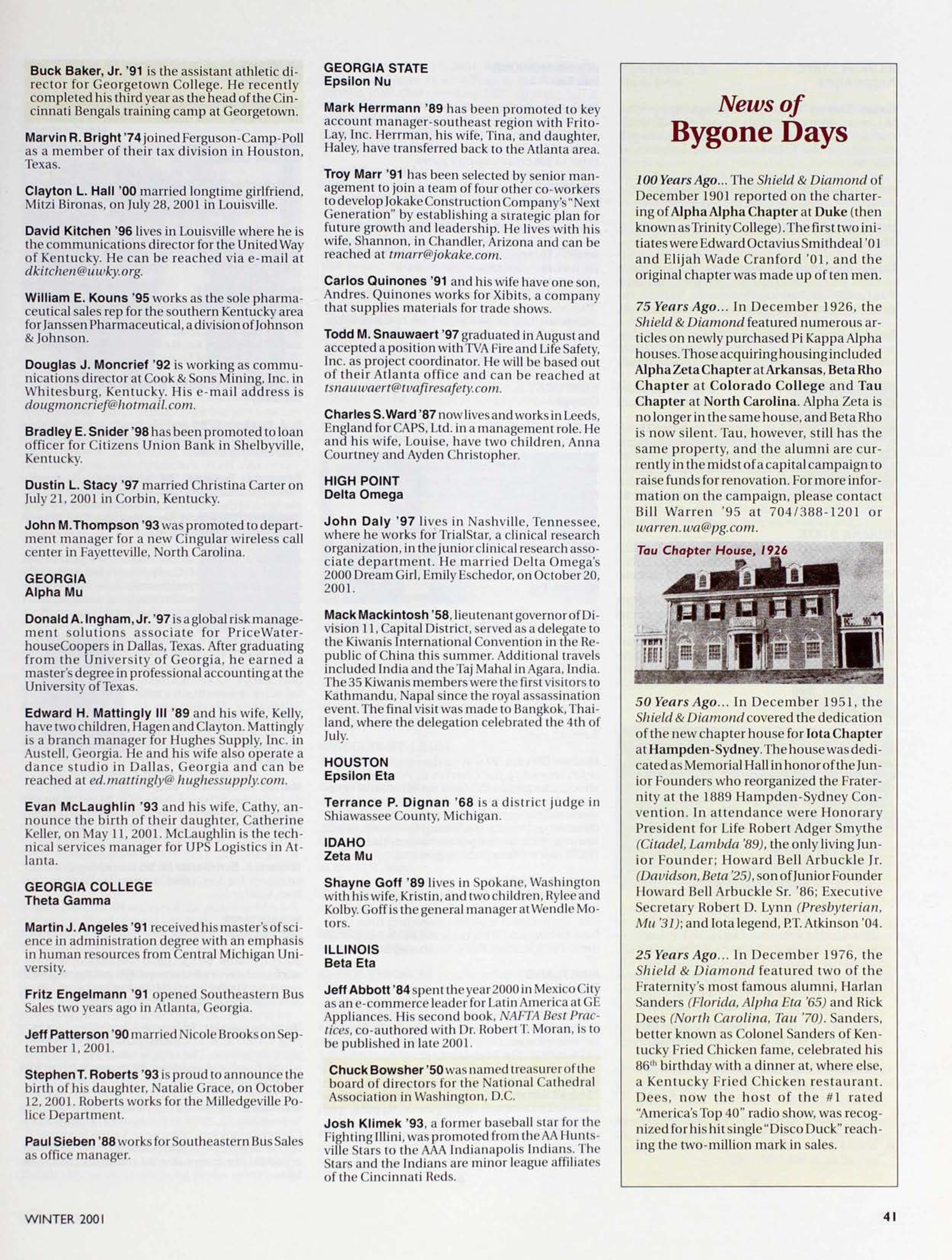 News Of Bygone Days, Winter 2001